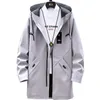 Męskie kurtki marka Windbreaker Autumn Casual Long Trench Płaszcze Mężczyźni Czarne modne ubrania z kapturem kurtki plus rozmiar 221129