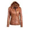 Women's Leather Ailegogo 7XL Women Hooded Pu Faux Jackets Streetwear Motorcycle Hat Detachable Casual Punk Outerwear