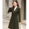 Kadın Yün Karışımları Yünlü Coat Down-Down-Down yaka Çift Kruvaze Katlar Sonbahar Kore İnce Khaki Siyah Ceket Kadın LD1423 221129