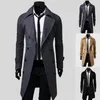 Trench Coats Masculino Jaqueta Casual Masculina Outono Inverno Casaco Turndown Gola Bolsos Cores Puras Quentes