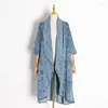 Women's Trench Coats 2022 Selling Cardigan Denim Windbreaker Women's Fashion Lapel Bat Sleeve Loose Jacket