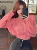 Women's Sweaters Kimotimo Hollow Cropped Sweater Women 2022 Autumn Round Neck Long Sleeve Waist Sweater Korean Chic Temperament Solid Slim Tops J220915