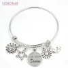 Charm Bracelets 10PCS Stainless Steel Bangle Adjustable Wire Live Your Dream Sunflower Star Sun Moon Bracelet For Women Jewelry Gift