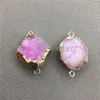 Pendanthalsband My0414 Freeform Pink Crystal Drusy Nugget Charm Petite Roses Quartz Druzy Gold Color Edge Section Cluster