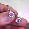 Boucles d'oreilles pendantes YH-ZL femme cristal autrichien boucle d'oreille ronde or blanc violet Zircon mariage crochet pour femmes bijoux