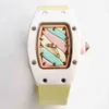 時計Milles RM007 Watch Mechanical Business Leisure Fully Tape Richa White Wristwatch AAAA Automatic Ceramic RM07-02 Mechanics670 Montres de Luxe