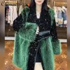 Kobiety Fury Fur Faux European Winter Ladies Fashion High Street Long Sleeve Coat Kobiet Office Haftery cekiny Casual Toka Kurtka 221128