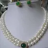 NEUE Mode Neues Schmuckstück Echt 8-9 mm weißer Perlengrün Jade Halskette Ohrring