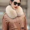 Kadınlar deri bayanlar lüks kürk yaka orta uzun orijinal aşağı ceket kadınlar ayarlanabilir bel koyun derisi kalın sıcak ceket 2022 palto