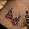 Dangle Kronleuchter Bohemian Vintage Dangle Ohrringe f￼r Frauen M￤dchen Ethnisch kleiner lila Quaste Drop Ohrring Mode handgefertigtes Juwel Dhh9g