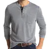 Men's T Shirts Autumn Winter US Size 2XL 65% Cotton 35% Polyester Long Sleeve Casual Henley Shirt For Men Quality Male Tops Classic Cloth