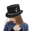 Berets Wool Black Women Men Men Men Steampunk Top Hat с ручной панк -панк -шестерни