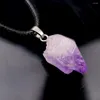 Anhänger Halsketten Amethyst Kristall Halskette Raw Lila Druse Stein Tropfen Charms Für Frauen Männer Schwarz Seil Kette Großhandel