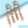 Dangle Chandelier Long Metal Tassl Dangle Earrings For Women Vintage Gold Color Drop Jewelry Statement Xmas Gift Delivery Dh0Gz