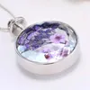 Hänghalsband torkade pressade Akalay Purple Flower Necklace Heart Round Form Glass för Women Girl 1312