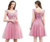 2018 Elegant Sexy Scoop Pink ALine Bridesmaid Dresses Beads Lace Appliques Sash Maid of Honor Gowns KneeLength Prom Dresses CPS72712605