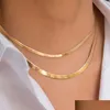 Hänge halsband 14K guldfyllda stainls stål fiskbenskedja halsband mode platt orm för kvinnor 4 mm bred droppe leverera Dhgarden Dhx17