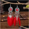 Brincos de borla retrô étnica de lustrinho para mulheres jóias de penas naturais de penhas de casamento longo boho indiano jhumka dr dhvw6
