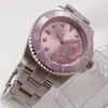 Relojes de pulsera de lujo de 40mm con esfera estéril rosa, cristal de zafiro luminoso, bisel de cerámica, movimiento automático Miyota, reloj para hombre