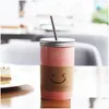 Kubki 480 ml uśmiech twarz Korea Creative St Glass Mub Mub Cup Ceramic Mason Butelka Sok Summer Cups 20211221 Drop dostawa Ho Dhkox