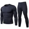 Men's Tracksuits Casual ao ar livre Conjuntos quentes de inverno Esporte Térmica de algodão sob roupas Camisas de pulôver de manga comprida Calças 2pcs sólidos