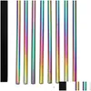 Dricker halm Rainbow rostfritt stål dricka st kostym bländande färg 215x6mm tubaris set med rengöringsborste sugrör kit bar dhyr7