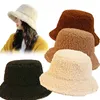 Large bord chapeaux seau laine d'agneau fausse fourrure hiver chaud Teddy velours pour femmes dame épaissir Bob Panama extérieur pêcheur casquettes 221129