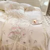 Ensembles de literie 1400TC coton égyptien fleurs broderie luxe princesse mariage ensemble dentelle bord housse de couette drap de lit taies d'oreiller 221129