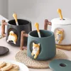 Mugs Cartoon Ceramic Mug Cup 420ML 3D Coffee Tea Water Cute Akita Dog With Lid Spoon Brew Milk Creative Christmas Gift