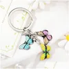 Key Rings Colorf Butterfly Keychain Color Drip Insects Car Key Ring Women Bag Accessories Jewelry Gifts Drop Delivery Dhgzs