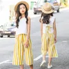 Kläderuppsättningar 2022 Summer Girls Casual Children Sleeveless Tops Stripes Wide Ben Pants Outfits 2st Kids 8 10 12 14 Year