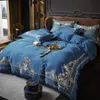 Bedding sets Blue Green Elegant Flower Embroidered Duvet cover Luxury Egyptian cotton bedding set Double Queen King size Bed Sheet pillowcase 221129