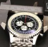 2023 Ny se Montbrillant Quartz Chronograph 46mm Black Dial 316L Silver Steel Strap Sapphire Solid Strap Mens Sports Watch290b