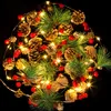 Pine Cone Christmas String Lights 20 LED Battery Operated Garland with Red Berry Fairy for Indoor Outdoor Xmas Fireplace Mantel Decorations