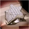 With Side Stones Mens Gold Ring Stones High Quality Fivepointed Star Fashion Hip Hop Sier Rings Jewelry Drop Delivery Dhs9D
