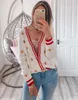 Qualité supérieure Fashion Designer Pulls Abeille Broderie Cardigan Manches Longues Simple Boutonnage Contraste Couleur Bouton