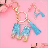 Key Rings Fashion Az Letters Initial Key Chain With Tassel Blue Stone Filling Plastic Keychain Cute Handbag Hanging Pendant Keyring Dhgud