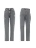Kvinnors jeans täta elastiska fötter byxor nio nödställda höstvinter vintage hög midja denim byxor grå 221128