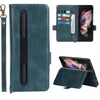 Retro Magnetic Flip Phone Cases for Samsung Galaxy Z Fold3 5G Multiple Card Slots Solid Leather Wallet Clutch Kickstand Protective Shell with Pen Slot Holder