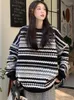 Damenpullover Vintage Gestreifter Strickpullover Frauen Übergroße Lässige Streetwear Teen Strickwaren Pullover Herbst Winter Dicke Warme