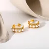 Kolczyki obręcze żeńskie perły kolczyki pełne cyrkon mikroinkonowane trójwarstwowe 18-krotnie złote stalowe stalowe w kształcie litery C