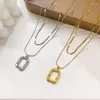 Chains Double Layer Necklaces For Women Girls Fashion Gold Silver Color Chain With Square Pendant Necklace Jewelry Gift