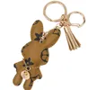 7Style Designer Key Rings Rabbit PU Leather Keychains Purse Pendant Car Keyring Chain Charm Bruine Flower Mini Bag Tassel Gift voor mannen Vrouwen
