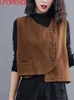Kvinnors västar Kvinnor Lossa bomull V-hals ärmknapp Solid färg Casual Coat Spring Korean Style Vintage Simple Cozy Top 221128