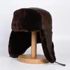 Berets Big Tab Hut für Männer Winter Männlich Echtes Leder Faux Pelz Warme Bomber Caps Ältere Outdoor Radfahren Winddicht Schnee Casquette