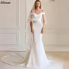Minimalist Simple Satin Mermaid Wedding Dresses Fashion Boho Off The Shoulder Sexy Plus Size Bridal Gowns Sweep Train Elegant Ruched Trumpet Robes de Mariee CL1517