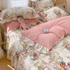 Bedding sets 100 Cotton Bloom Floral Print set 3 4pcs Ruffle Duvet cover Bed Skirt Set Pillowcase Twin Double Queen size for Girls 221129