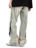 Męskie dżinsy zmyte męskie High Street luźne proste spodnie na nogi streetwearne dżinsowe spodnie workowate bawełna
