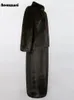 Kobiety FUR FUAX NERAZZURI Zima długa, ciepła, ciepłe luksusowe eleganckie pasiaste puszysty płaszcz norki kobiet stojak na kołnierz maxi płaszcz 221128
