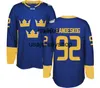 Jersey de hockey Suecia 2016 Copa Mundial de camisetas de WCH 19 Backstrom 34 Carl Soderberg 92 Gabriel Landeskog 65 Erik Karlsson 20 Steen 30 Lundqvist